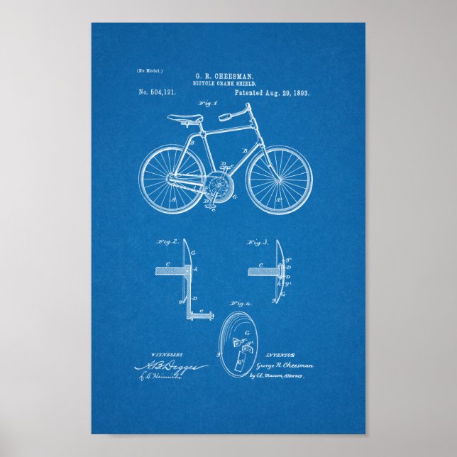 1893 Vintages Fahrradpatent Print Blueprint Poster (Vorne)