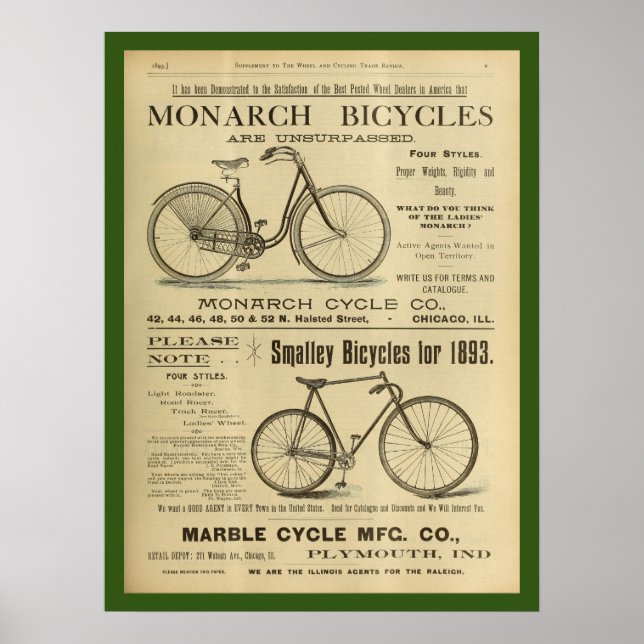 1893 Vintages Monarch Bicycle Ad Art Poster (Vorne)