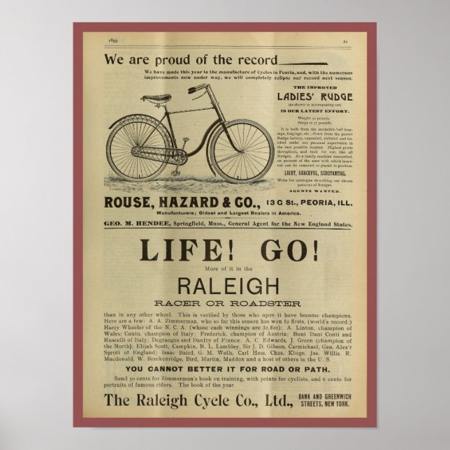 1893 Vintages Rudge Bicycle Magazine und Art Poste Poster (Vorne)