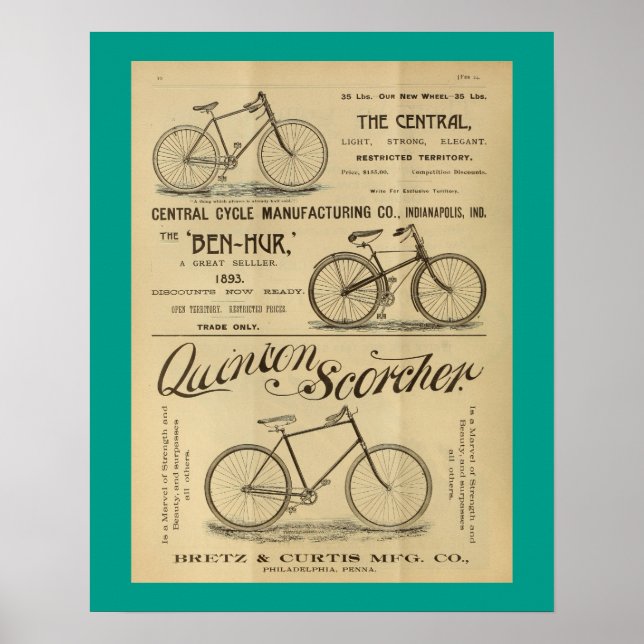 1893 Vintages Scorcher Bicycle Ad Art Poster (Vorne)