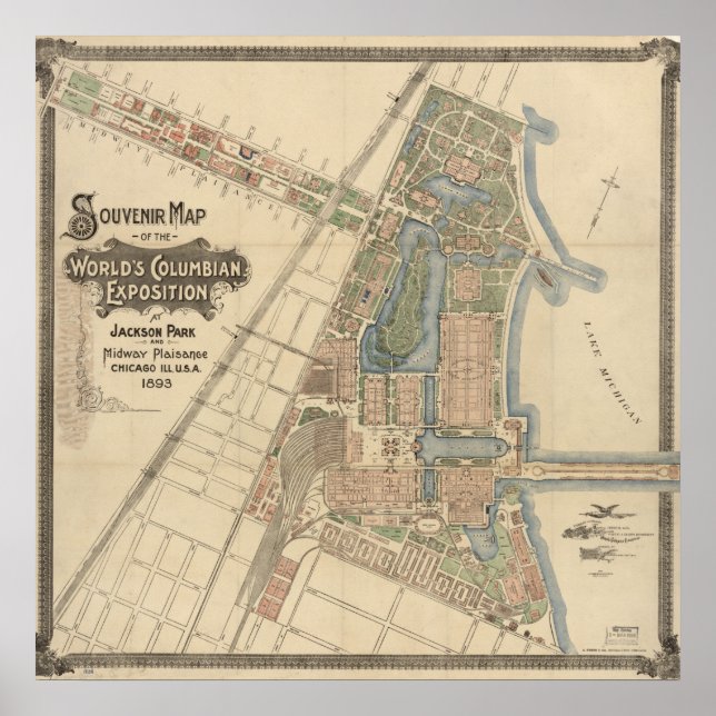 1893 World's Columbian Exposition Map, Chicago, IL Poster (Vorne)