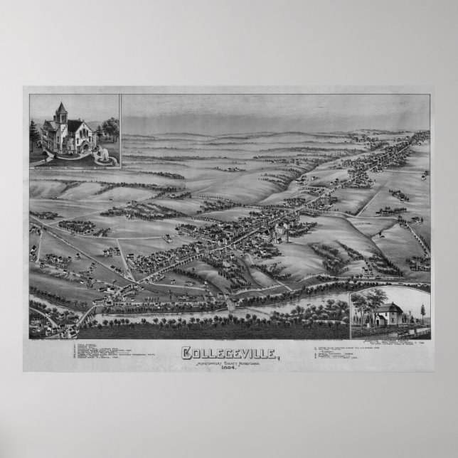 1894 Aerial Map Collegeville PA Pennsylvania Poster (Vorne)