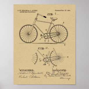 1894 Elliptical Gear Bicycle Design Patent Print Poster
