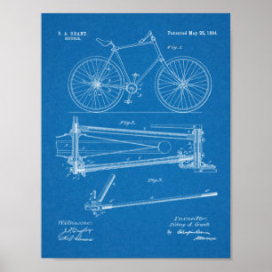 1894 Entwurfs-Patent für kettenloses Fahrrad als K Poster