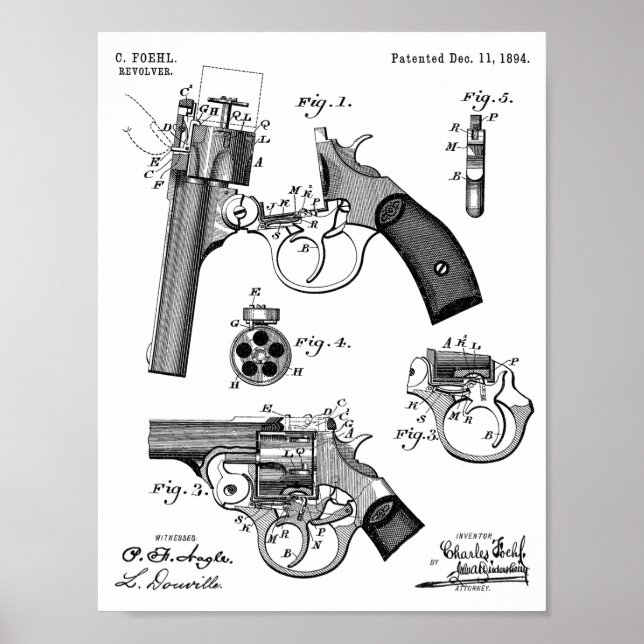 1894 Foehl Gun Patent Art Drawing Print Poster (Vorne)