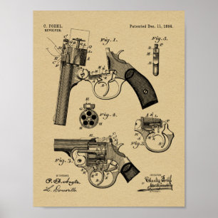1894 Foehl Waffenpatent Kunst Zeichnung Druck Poster