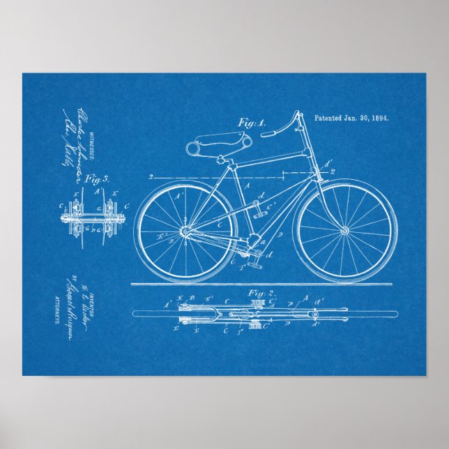 1894 Lever Propelled Bicycle Patent Art Print Poster (Vorne)