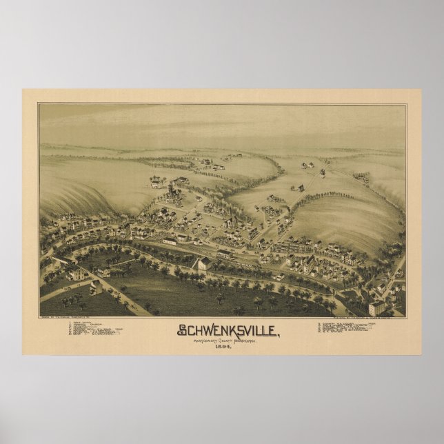 1894 Luftkarte Schwenksville PA Pennsylvania Poster (Vorne)