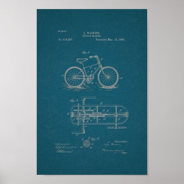 1894 Vintage Fahrradgears - Patentschrift Poster (Vorne)