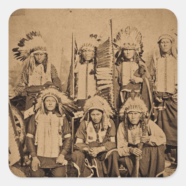 1895 Buffalo Bill Wild West Show Sioux Chiefs Quadratischer Aufkleber (Vorderseite)