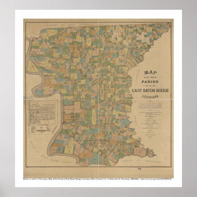 1895 Karte der Gemeinde East Baton Rouge, La Poster (Vorne)