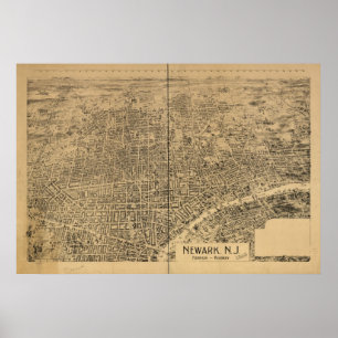 1895 Newark, NJ Vogel-Augen-Ansicht-panoramische Poster