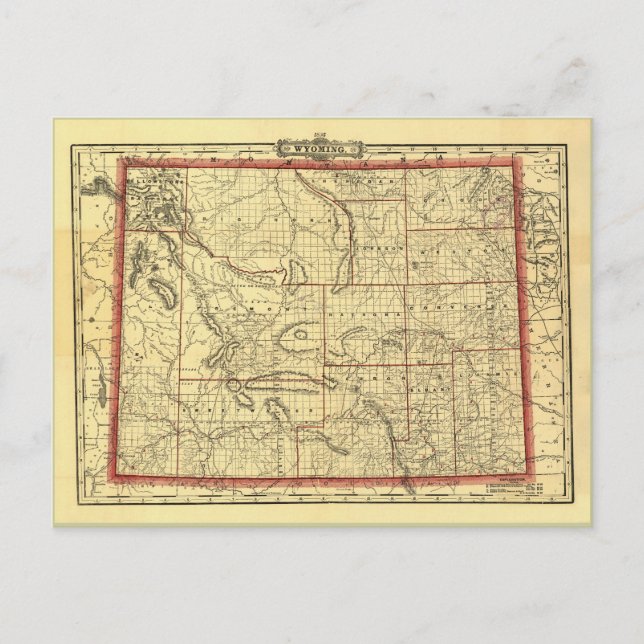 1895 Wyoming Map Postkarte (Vorderseite)