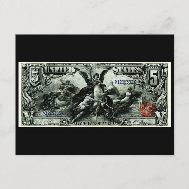1896 US-Silberzertifikat in Höhe von fünf Dollar Postkarte (Vorderseite)