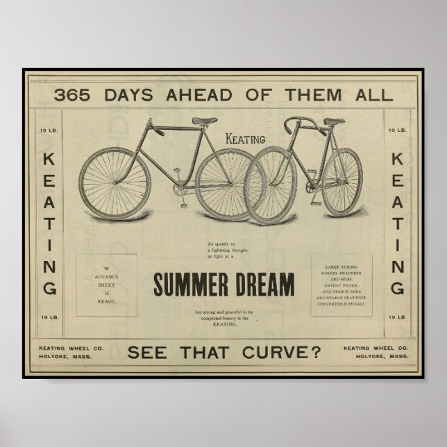 1896 Vintag Keating Bicycle Ad Art Poster (Vorne)