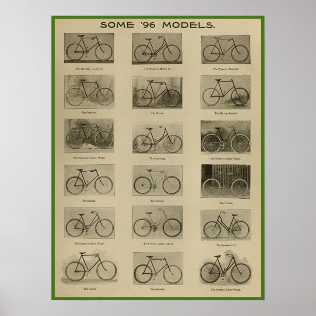 1896 Vintage Fahrradmodelle und Art Poster (Vorne)