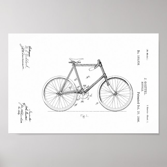 1896 Vintages Fahrradpatent Art Printwerbung Poster (Vorne)