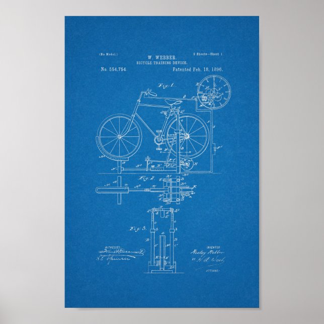 1896 Vintages Fahrradpatent Print Blueprint Poster (Vorne)
