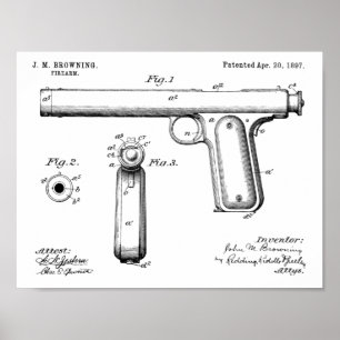 1897 Browning Waffenpatent Kunst Zeichnungsdruck Poster