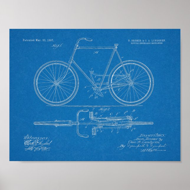 1897 Chainless Bicycle Patent Art Zeichnend Print Poster (Vorne)
