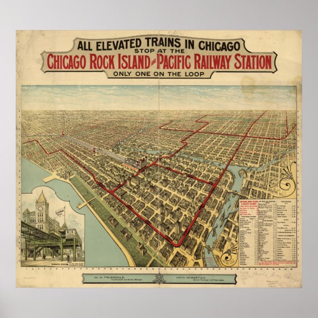 1897 Chicago, IL Birds Eye View Panoramic Map Poster (Vorne)