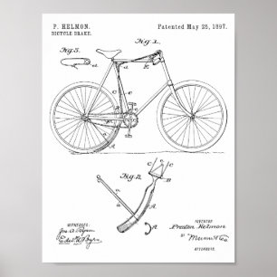 1897 Fahrrad-Bremsen-Patent Kunst Zeichnung Druck Poster