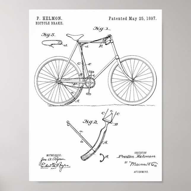 1897 Fahrradbremse Patentkunst Zeichnend Druck Poster (Vorne)