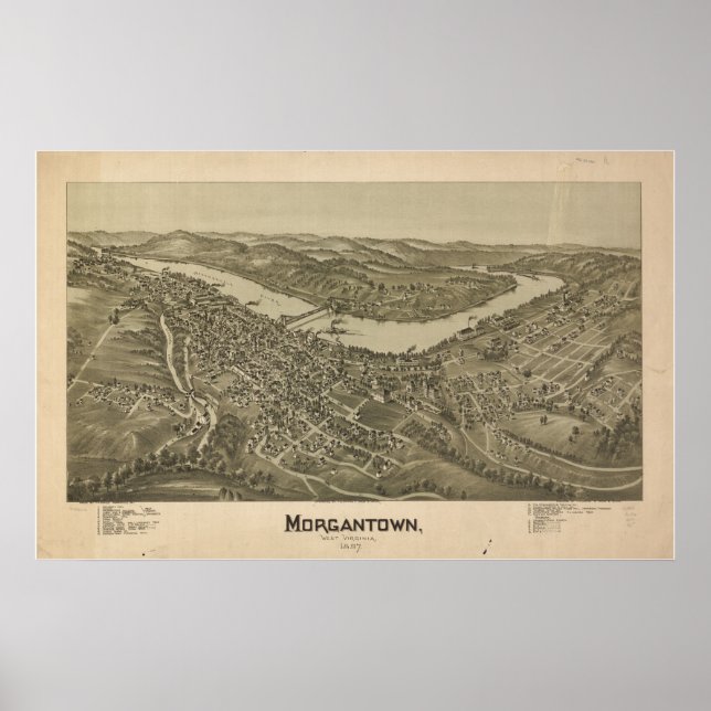 1897 Morgantown, WV Bird's Eye View Panorama Karte Poster (Vorne)