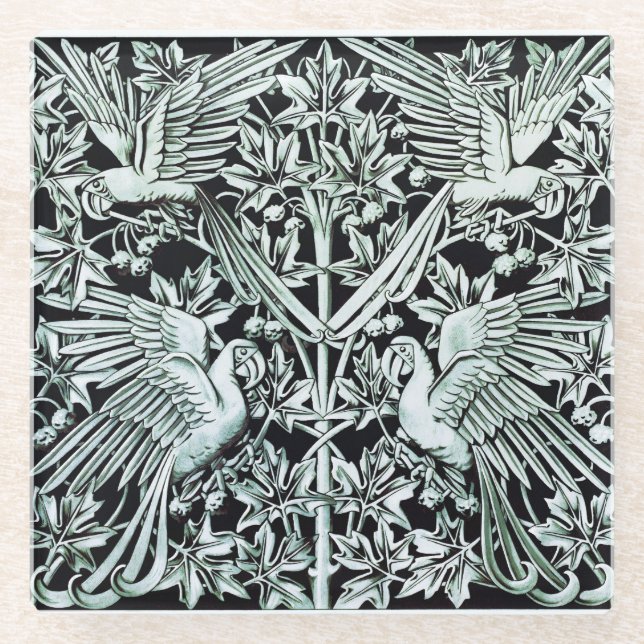 1897 Muster für antike Macaws und Flugzeug Glasuntersetzer (Vorderseite)