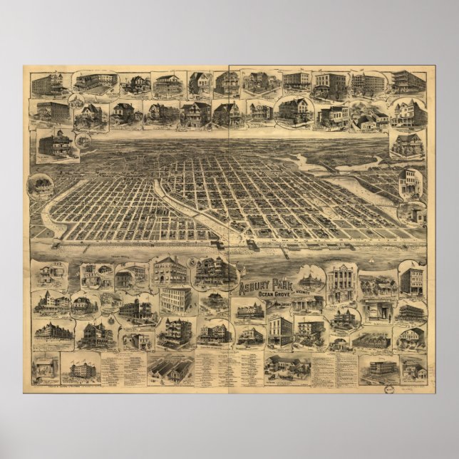 1897 Ocean Grove & Asbury Park, NJ Panorama Karte Poster (Vorne)