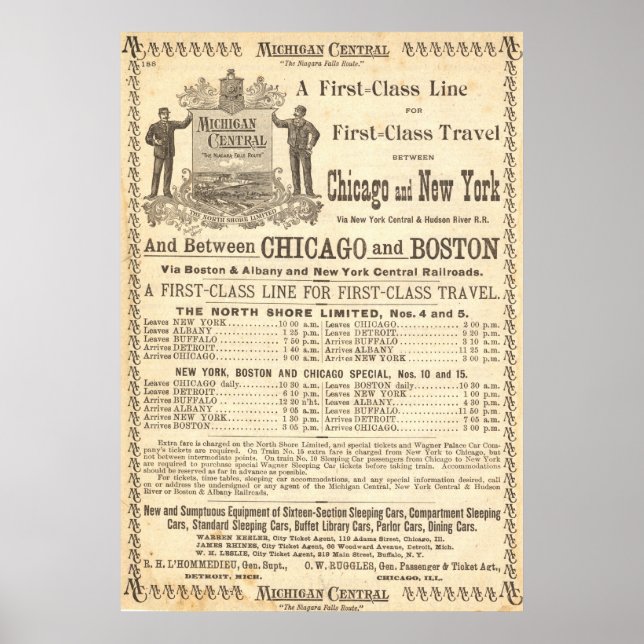 1897 VINTAGER MICHIGAN ZENTRALBAHNPOSTER POSTER (Vorne)