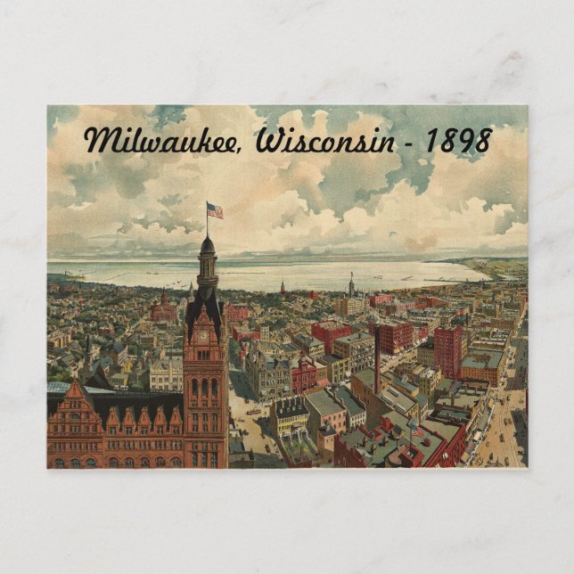 1898 Milwaukee, WI Birds Augen Blick Postkarte! Postkarte (Vorderseite)