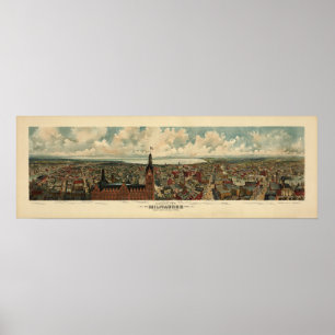 1898 Milwaukee, WI Birds Eye Panorama Karte Poster