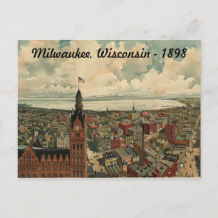 1898 Milwaukee, WI Birds Eye View Carte Postale!