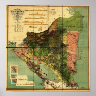 1898 Offizielle Karte Nicaraguas Poster