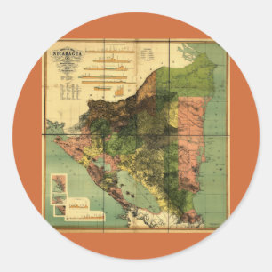 1898 Offizielle Karte von Nicaragua Runder Aufkleber