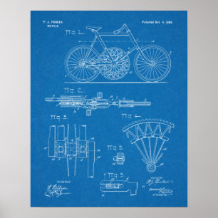 1898 Patentdruck eines Zahnrad-an-Zahnrad-Fahrrads Poster