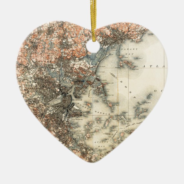 1898 Topographische Karte von Boston Massachusetts Keramik Ornament (Vorne)