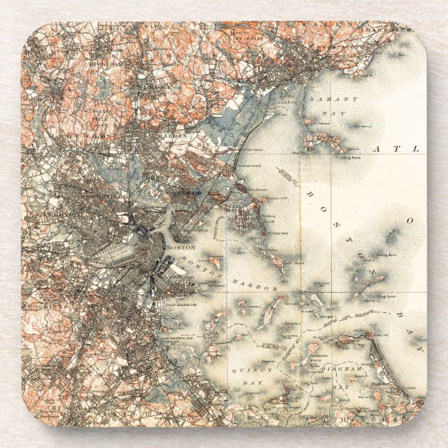 1898 Topographische Karte von Boston Massachusetts Untersetzer (Vorderseite)