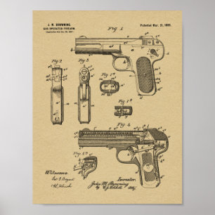 1899 Browning Waffenpatent Kunst Zeichnung Druck Poster
