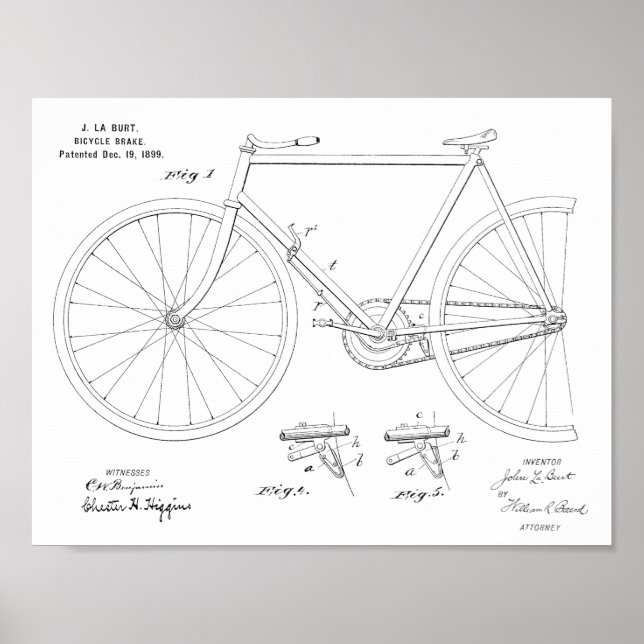 1899 Fahrradbremse Patentkunst Zeichnend Druck Poster (Vorne)