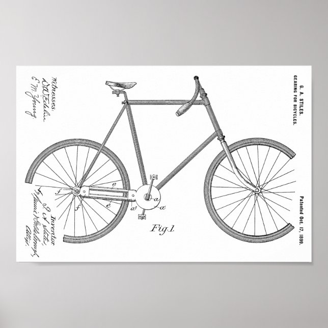 1899 Fahrradgetriebekunst Zeichnend Print Poster (Vorne)