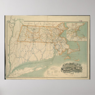 1899 Massachusetts Eisenbahnkarte Poster