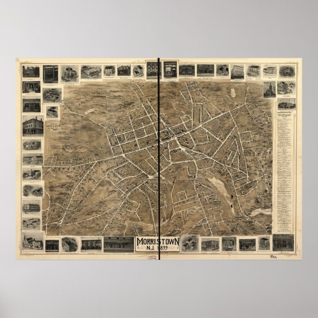 1899 Morristown, NJ Birds Eye Panoramablick Karte Poster (Vorne)