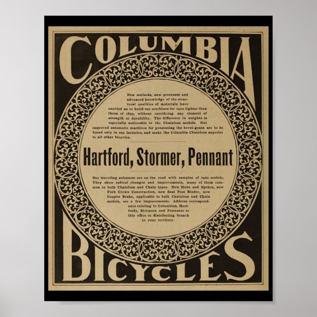 1899 Vintages Columbia Bicycles und Art Poster (Vorne)
