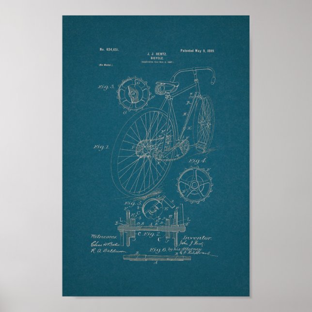 1899 Vintages Fahrradpatent Print Blueprint Art Poster (Vorne)