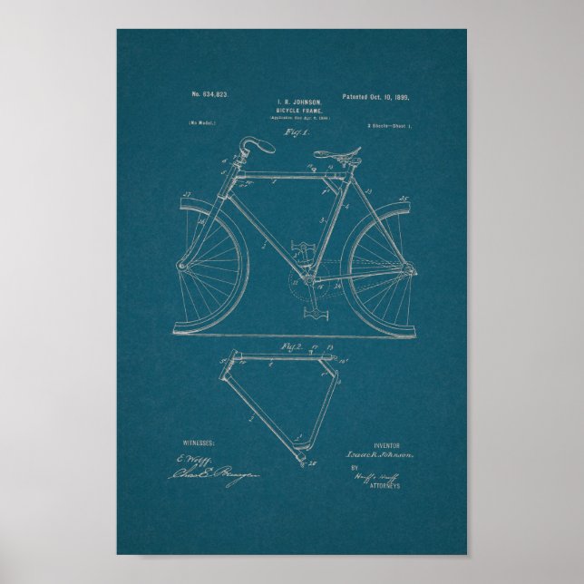 1899 Vintages Fahrradpatent Print Blueprint Art Poster (Vorne)