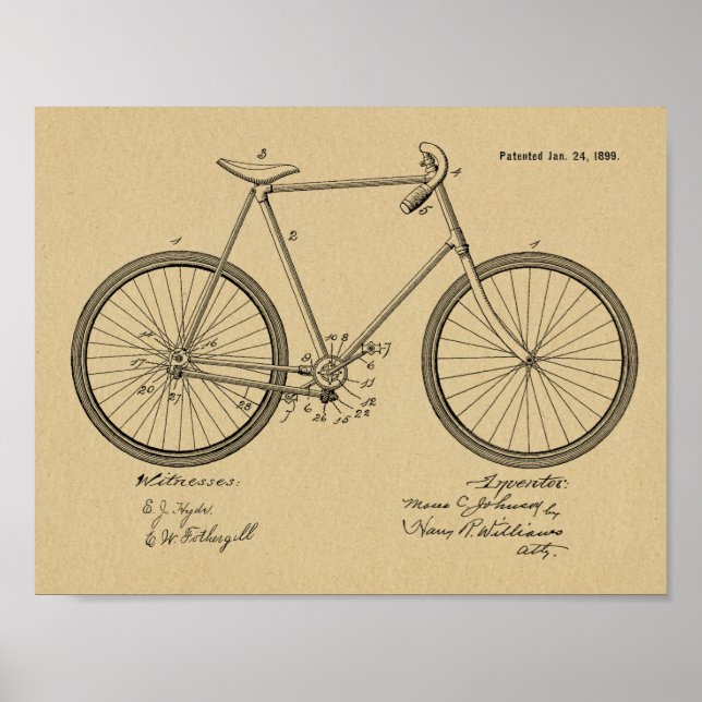 1899 Vintages Fahrradpatentbuch Art Print Poster (Vorne)
