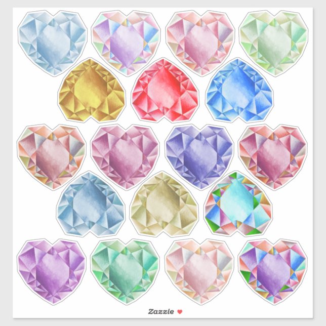 18 Aquarellherz Edelsteine Niedlich Farbige Fun Aufkleber (Blatt)