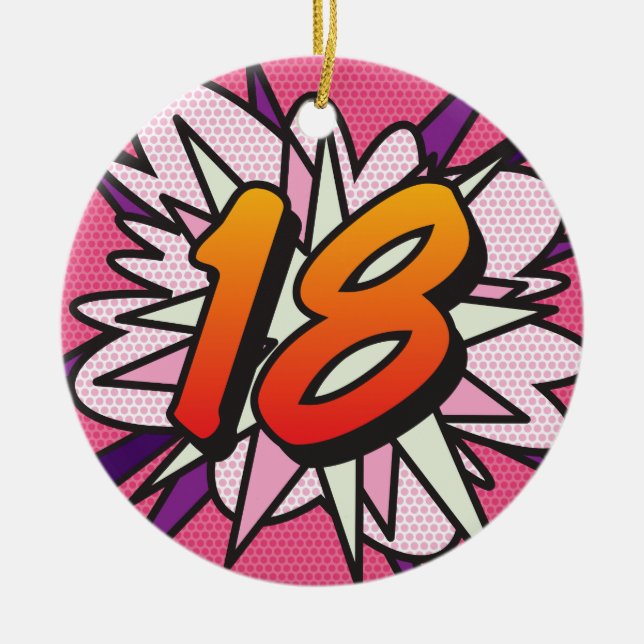 18 Birthday Foto von Fun Retro Comic Book Pink Keramik Ornament (Vorne)